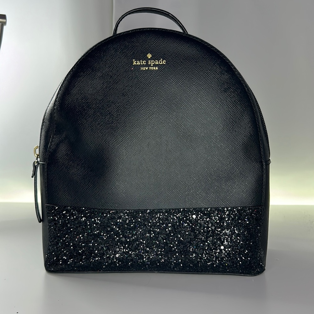 kate spade black glittery mini backpack